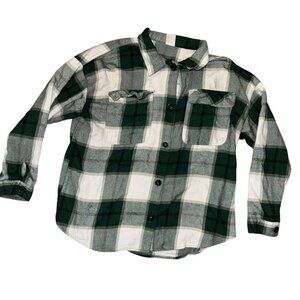 No Boundaries Mens Plaid Flannel Shirt XXXL Green & White Polyester Button-Up